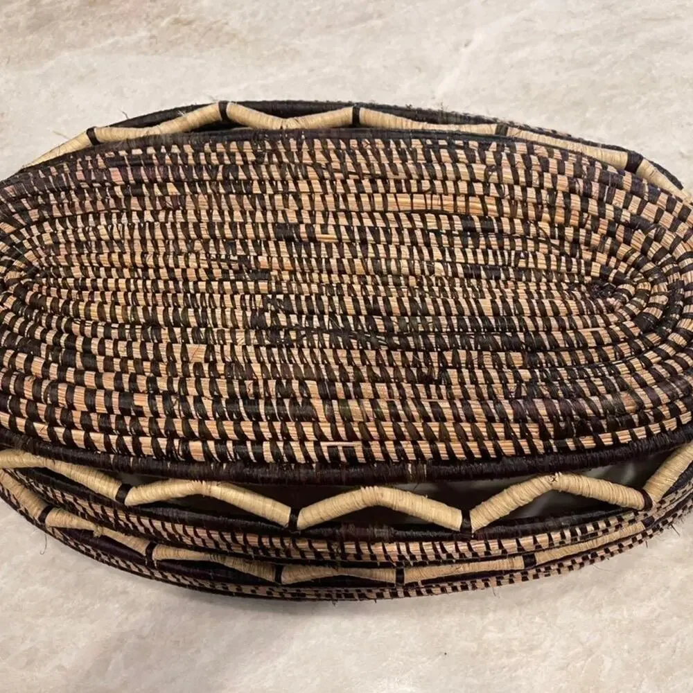 Large african weaved basket  large oblong purple